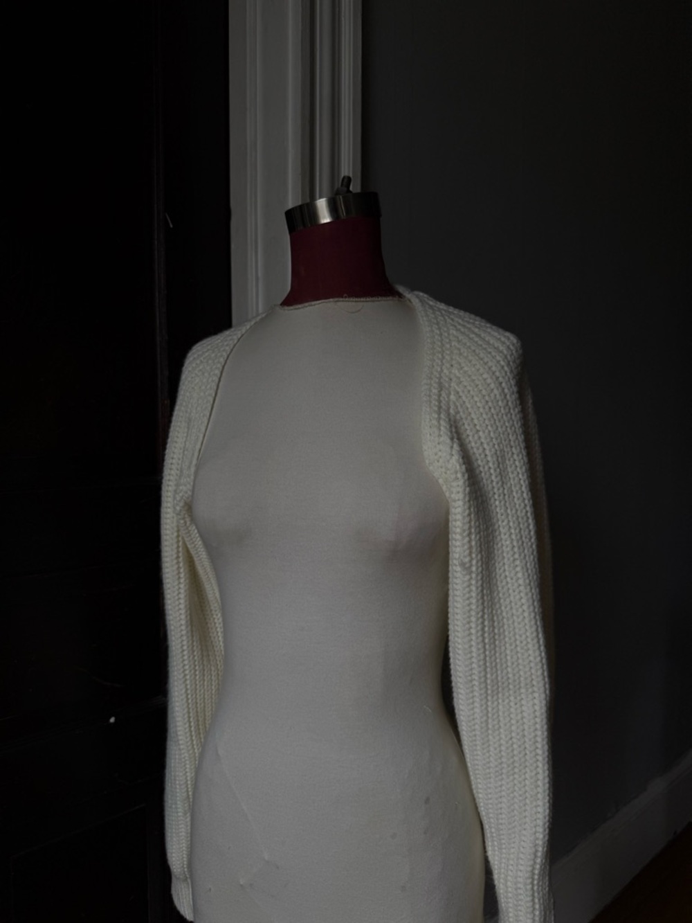 Classic Open-Front Cream Knit Shrug Sweater
